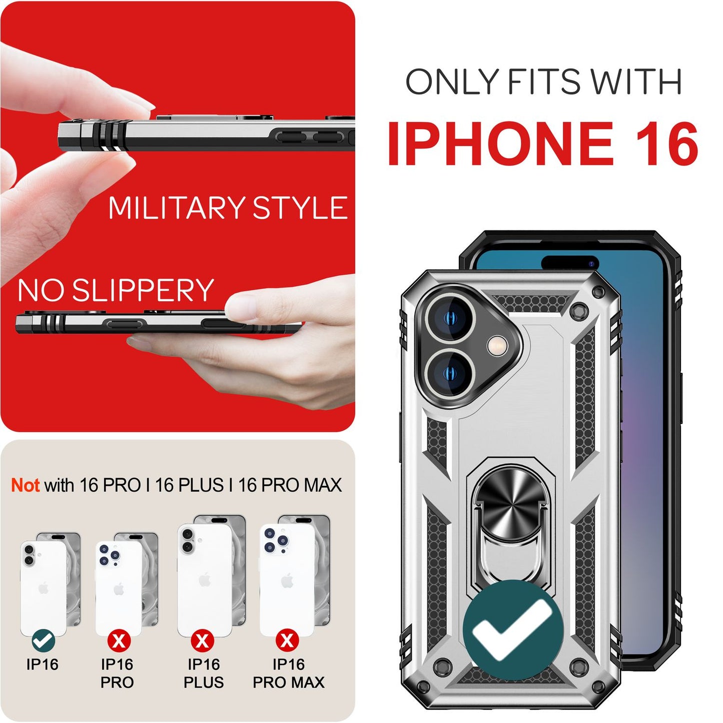 NALIA Panzerhülle für iPhone 16 – Ring-Ständer 360° & Magnet-Halterung Kompatibel – RINGDEFEND (Stoßfestes Outdoor Case) – Marke aus Berlin
