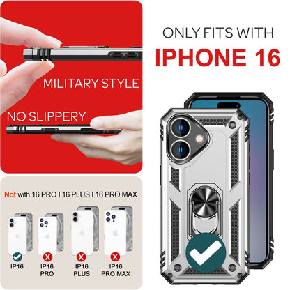 NALIA Panzerhülle für iPhone 16 – Ring-Ständer 360° & Magnet-Halterung Kompatibel – RINGDEFEND (Stoßfestes Outdoor Case) – Marke aus Berlin