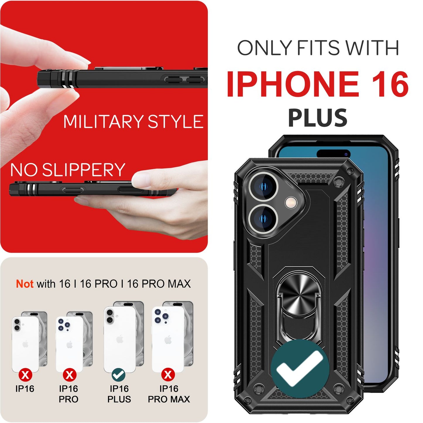 NALIA Panzerhülle für iPhone 16 Plus – Ring-Ständer 360° & Magnet-Halterung Kompatibel – RINGDEFEND (Stoßfestes Outdoor Case) – Marke aus Berlin
