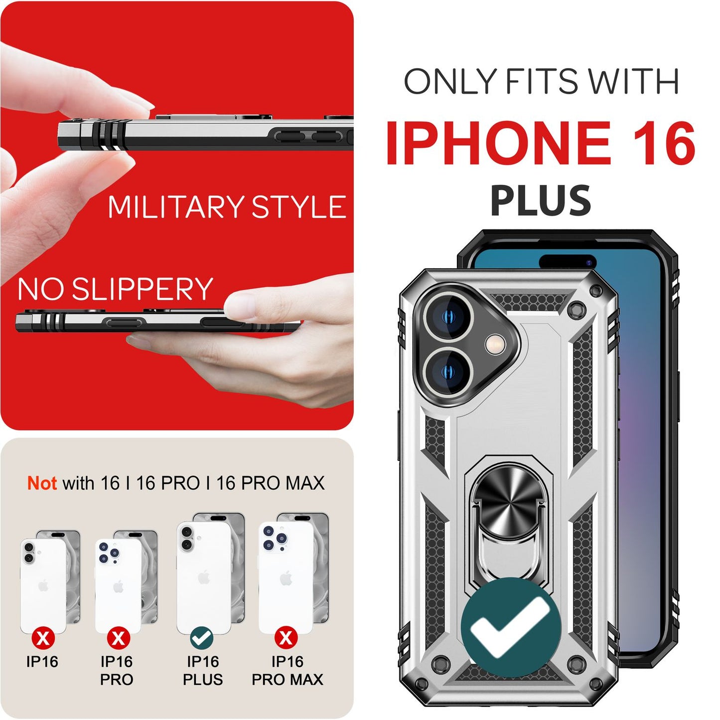 NALIA Panzerhülle für iPhone 16 Plus – Ring-Ständer 360° & Magnet-Halterung Kompatibel – RINGDEFEND (Stoßfestes Outdoor Case) – Marke aus Berlin