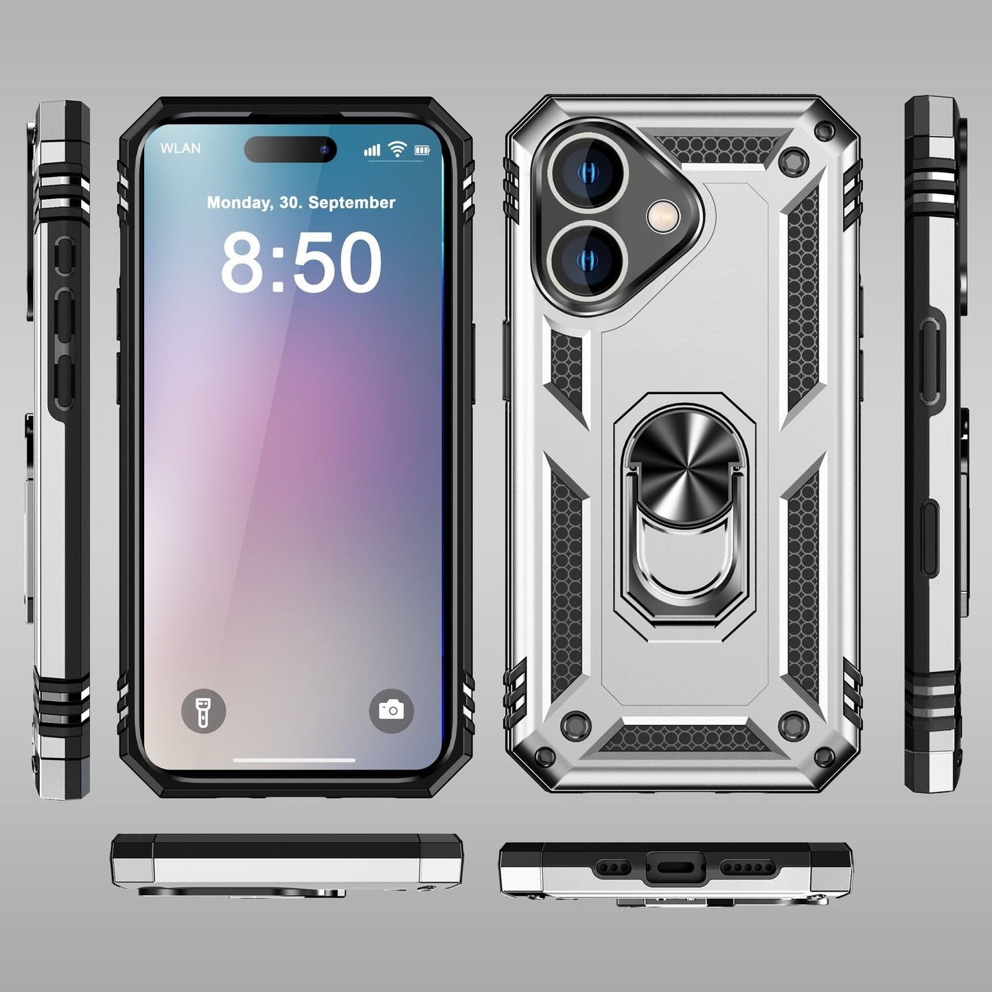 NALIA Panzerhülle für iPhone 16 Plus – Ring-Ständer 360° & Magnet-Halterung Kompatibel – RINGDEFEND (Stoßfestes Outdoor Case) – Marke aus Berlin