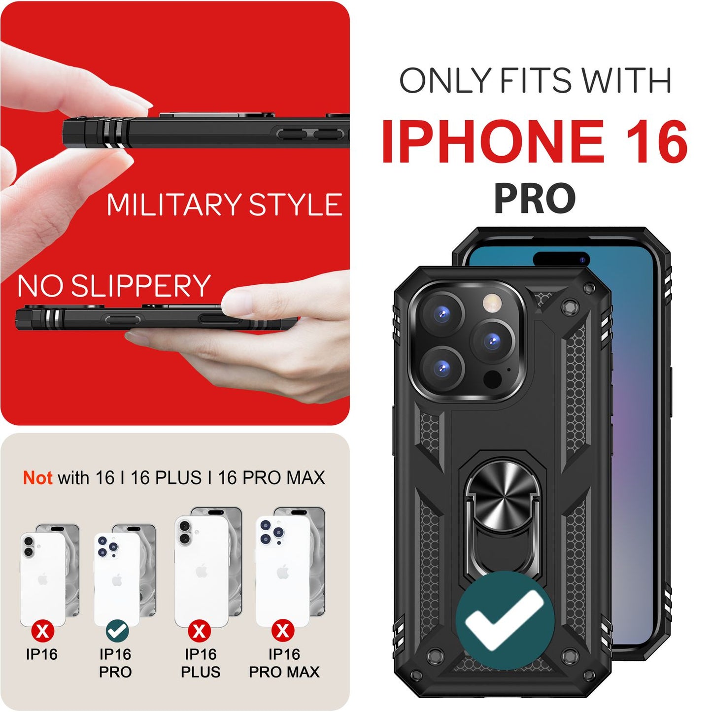 NALIA Panzerhülle für iPhone 16 Pro – Ring-Ständer 360° & Magnet-Halterung Kompatibel – RINGDEFEND (Stoßfestes Outdoor Case) – Marke aus Berlin