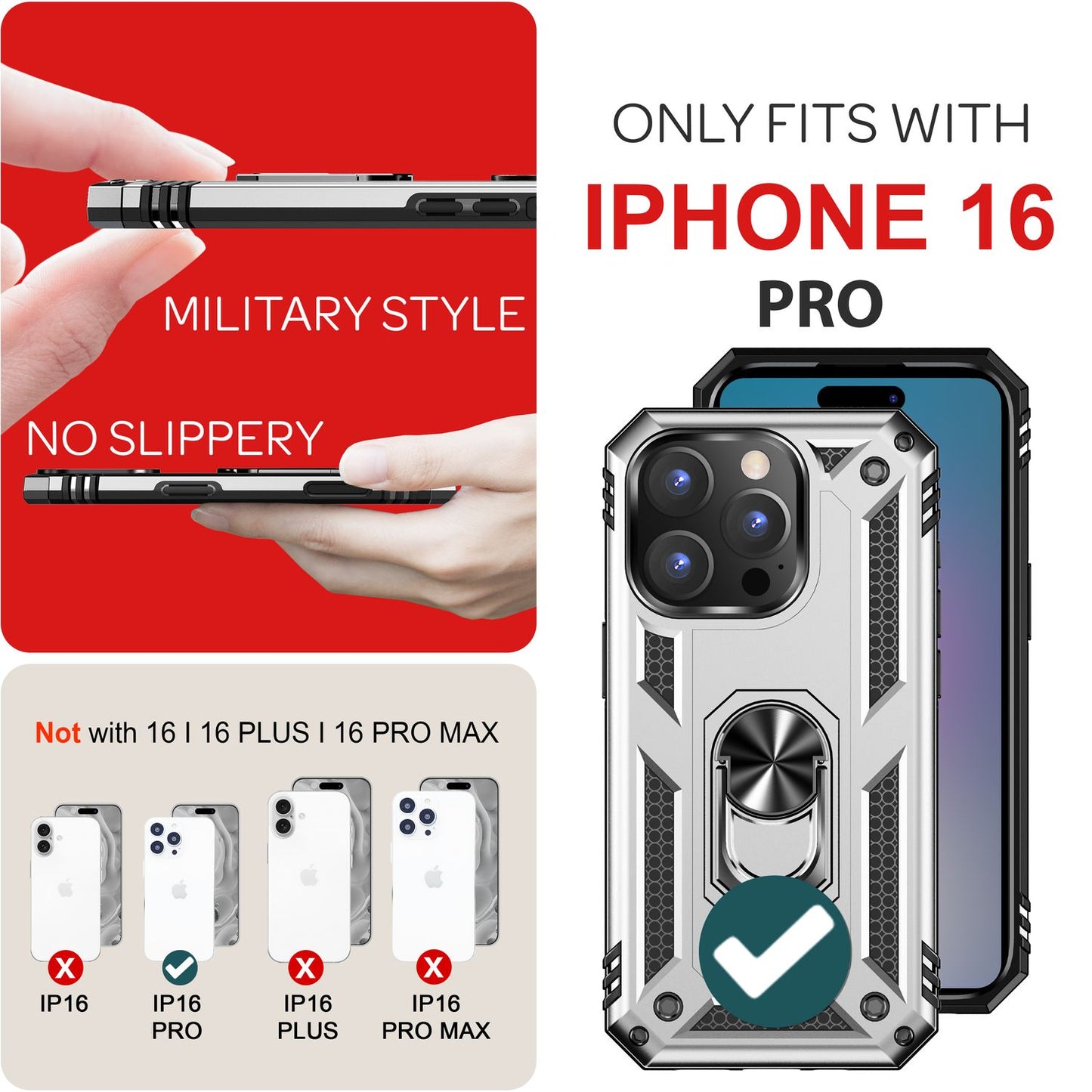 NALIA Panzerhülle für iPhone 16 Pro – Ring-Ständer 360° & Magnet-Halterung Kompatibel – RINGDEFEND (Stoßfestes Outdoor Case) – Marke aus Berlin