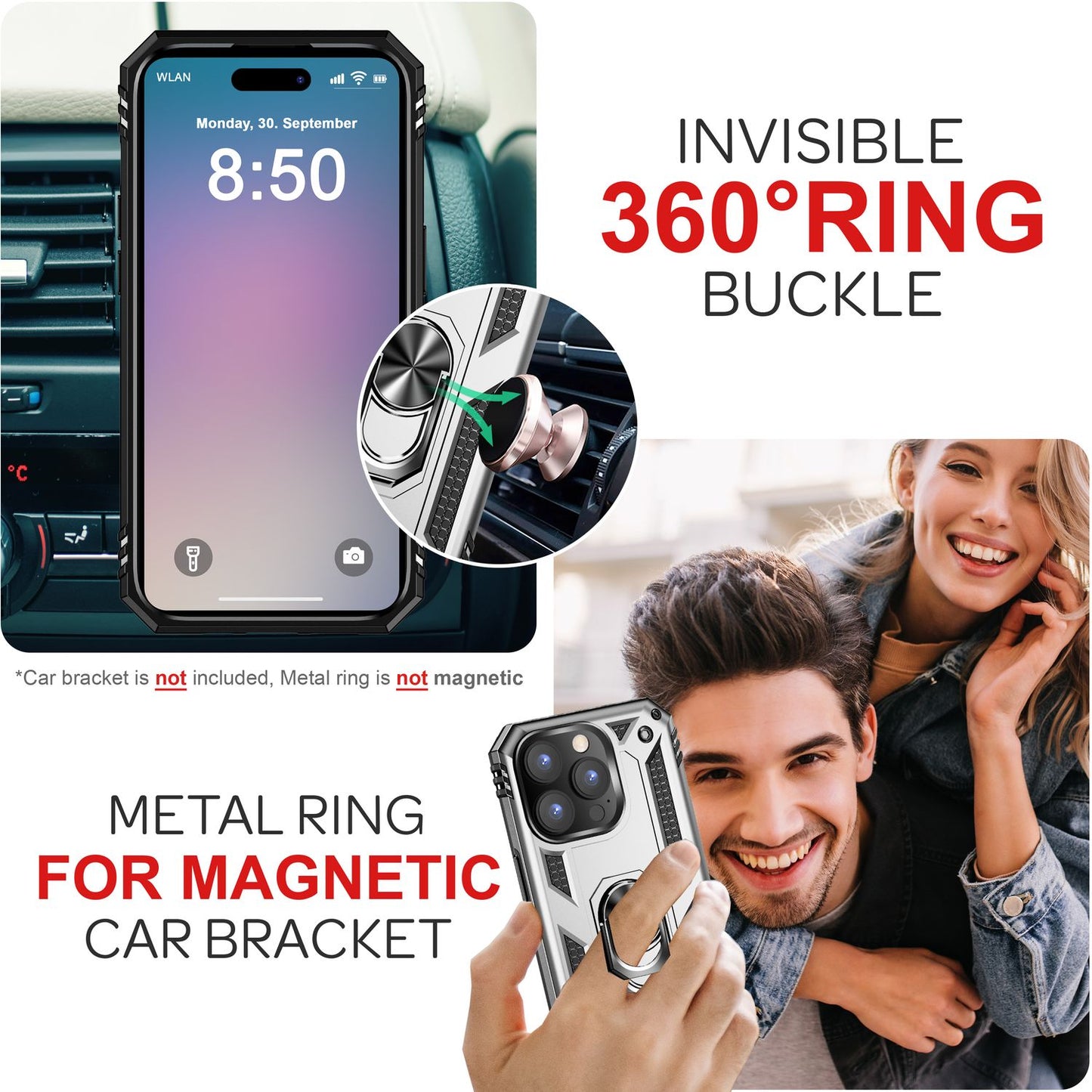 NALIA Panzerhülle für iPhone 16 Pro – Ring-Ständer 360° & Magnet-Halterung Kompatibel – RINGDEFEND (Stoßfestes Outdoor Case) – Marke aus Berlin