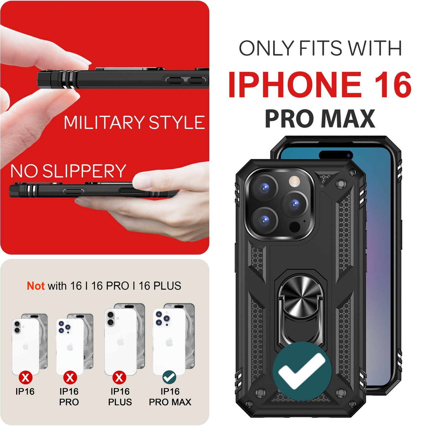 NALIA Panzerhülle für iPhone 16 Pro Max – Ring-Ständer 360° & Magnet-Halterung Kompatibel – RINGDEFEND (Stoßfestes Outdoor Case) – Marke aus Berlin