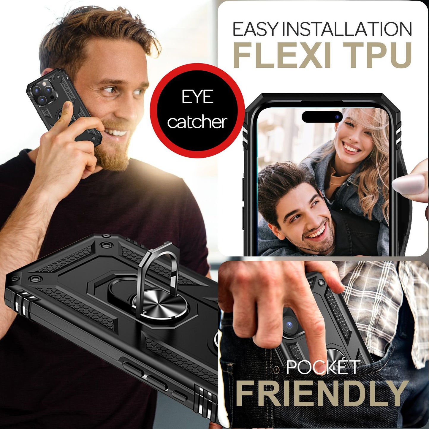 NALIA Panzerhülle für iPhone 16 Pro Max – Ring-Ständer 360° & Magnet-Halterung Kompatibel – RINGDEFEND (Stoßfestes Outdoor Case) – Marke aus Berlin
