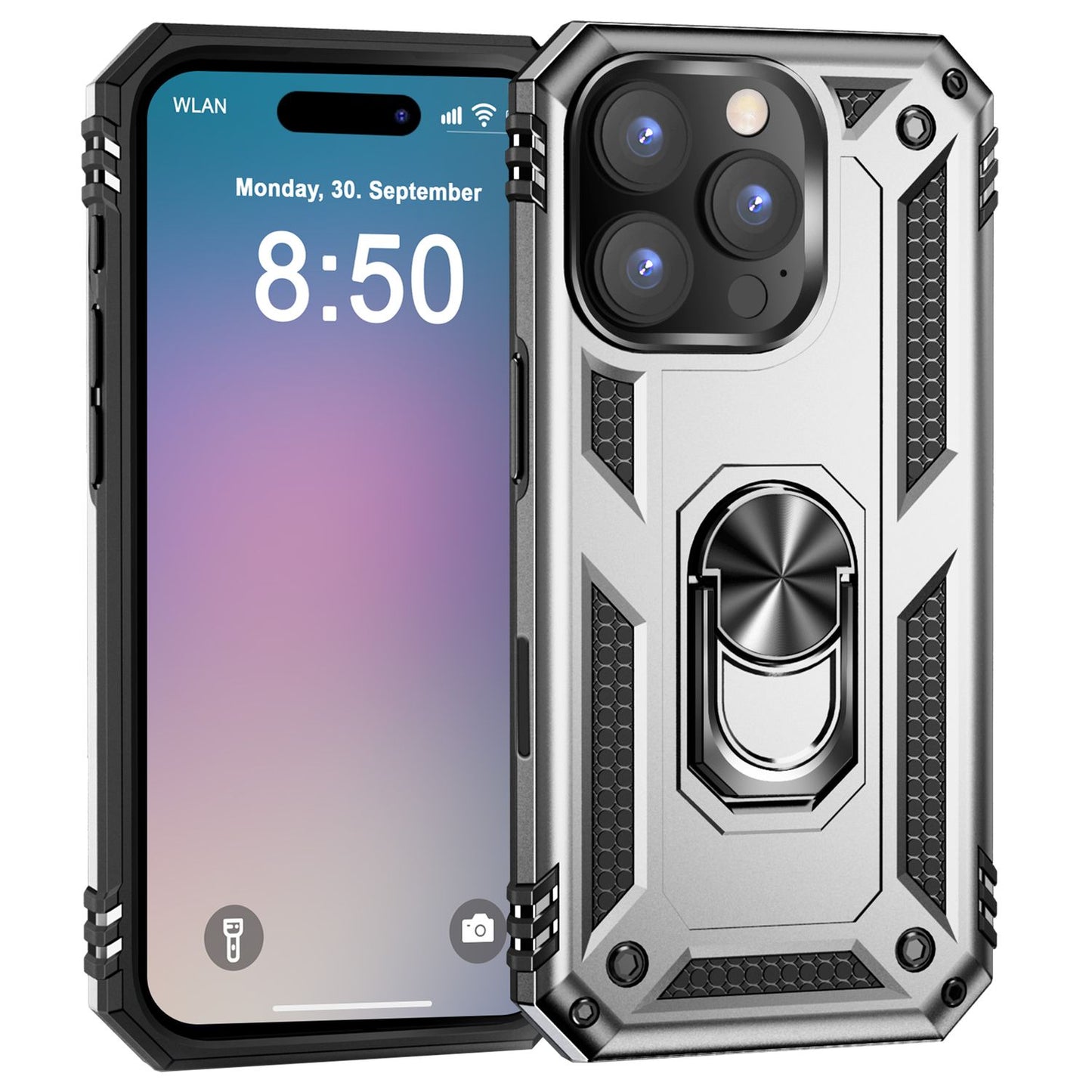NALIA Panzerhülle für iPhone 16 Pro Max – Ring-Ständer 360° & Magnet-Halterung Kompatibel – RINGDEFEND (Stoßfestes Outdoor Case) – Marke aus Berlin