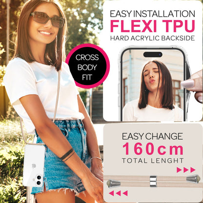 NALIA Handykette für iPhone 16 – Transparentes Hybrid-Case & Band – HANGIT PRO (Anti-Gelb Rückseite & Verstellbar) – Marke aus Berlin