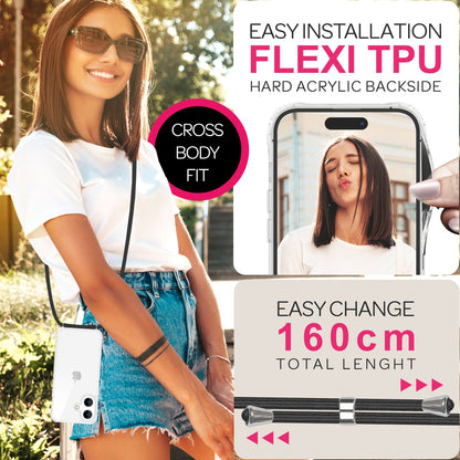 NALIA Handykette für iPhone 16 – Transparentes Hybrid-Case & Band – HANGIT PRO (Anti-Gelb Rückseite & Verstellbar) – Marke aus Berlin