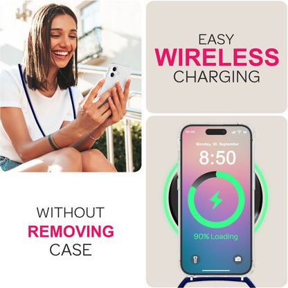NALIA Handykette für iPhone 16 – Transparentes Hybrid-Case & Band – HANGIT PRO (Anti-Gelb Rückseite & Verstellbar) – Marke aus Berlin