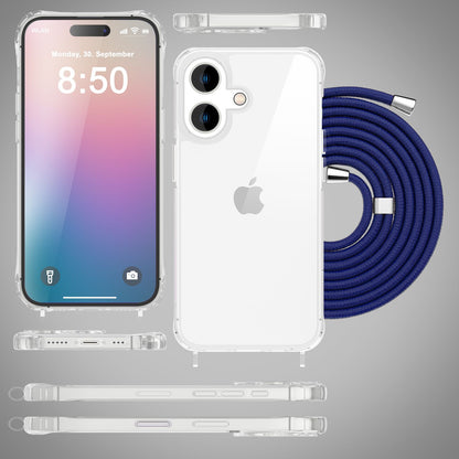 NALIA Handykette für iPhone 16 – Transparentes Hybrid-Case & Band – HANGIT PRO (Anti-Gelb Rückseite & Verstellbar) – Marke aus Berlin