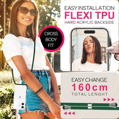 NALIA Handykette für iPhone 16 – Transparentes Hybrid-Case & Band – HANGIT PRO (Anti-Gelb Rückseite & Verstellbar) – Marke aus Berlin