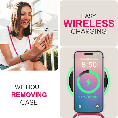 NALIA Handykette für iPhone 16 – Transparentes Hybrid-Case & Band – HANGIT PRO (Anti-Gelb Rückseite & Verstellbar) – Marke aus Berlin