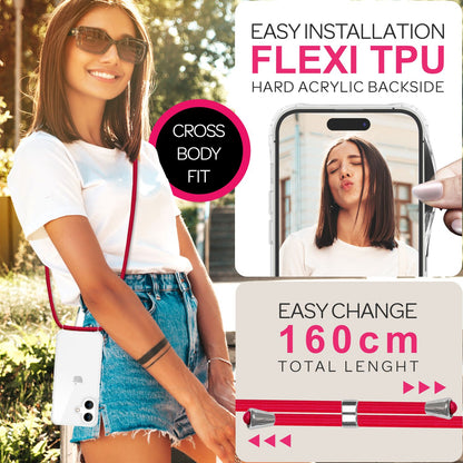NALIA Handykette für iPhone 16 – Transparentes Hybrid-Case & Band – HANGIT PRO (Anti-Gelb Rückseite & Verstellbar) – Marke aus Berlin
