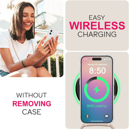 NALIA Handykette für iPhone 16 Plus – Transparentes Hybrid-Case & Band – HANGIT PRO (Anti-Gelb Rückseite & Verstellbar) – Marke aus Berlin