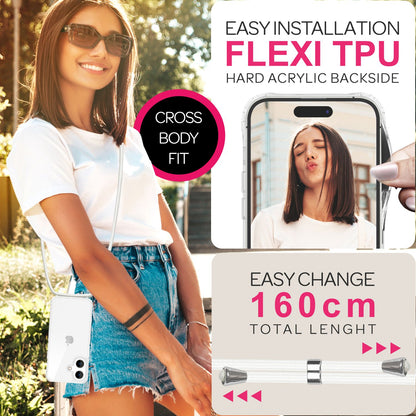 NALIA Handykette für iPhone 16 Plus – Transparentes Hybrid-Case & Band – HANGIT PRO (Anti-Gelb Rückseite & Verstellbar) – Marke aus Berlin
