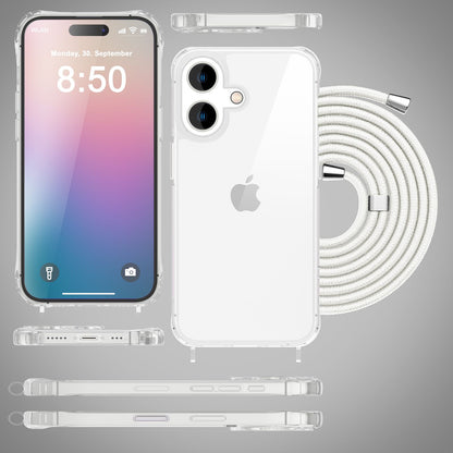 NALIA Handykette für iPhone 16 Plus – Transparentes Hybrid-Case & Band – HANGIT PRO (Anti-Gelb Rückseite & Verstellbar) – Marke aus Berlin