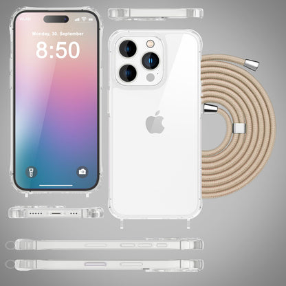 NALIA Handykette für iPhone 16 Pro – Transparentes Hybrid-Case & Band – HANGIT PRO (Anti-Gelb Rückseite & Verstellbar) – Marke aus Berlin
