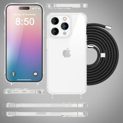 NALIA Handykette für iPhone 16 Pro – Transparentes Hybrid-Case & Band – HANGIT PRO (Anti-Gelb Rückseite & Verstellbar) – Marke aus Berlin