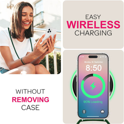 NALIA Handykette für iPhone 16 Pro – Transparentes Hybrid-Case & Band – HANGIT PRO (Anti-Gelb Rückseite & Verstellbar) – Marke aus Berlin