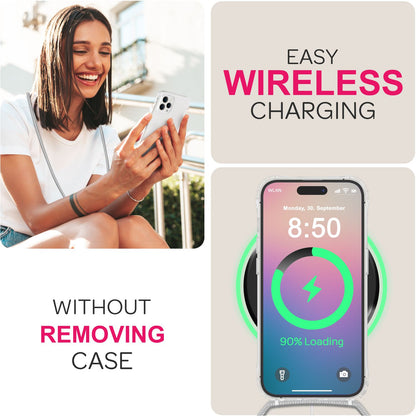 NALIA Handykette für iPhone 16 Pro – Transparentes Hybrid-Case & Band – HANGIT PRO (Anti-Gelb Rückseite & Verstellbar) – Marke aus Berlin