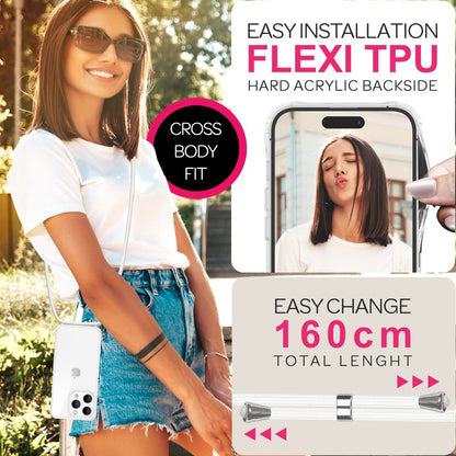 NALIA Handykette für iPhone 16 Pro – Transparentes Hybrid-Case & Band – HANGIT PRO (Anti-Gelb Rückseite & Verstellbar) – Marke aus Berlin