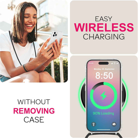 NALIA Handykette für iPhone 16 Pro Max – Transparentes Hybrid-Case & Band – HANGIT PRO (Anti-Gelb Rückseite & Verstellbar) – Marke aus Berlin