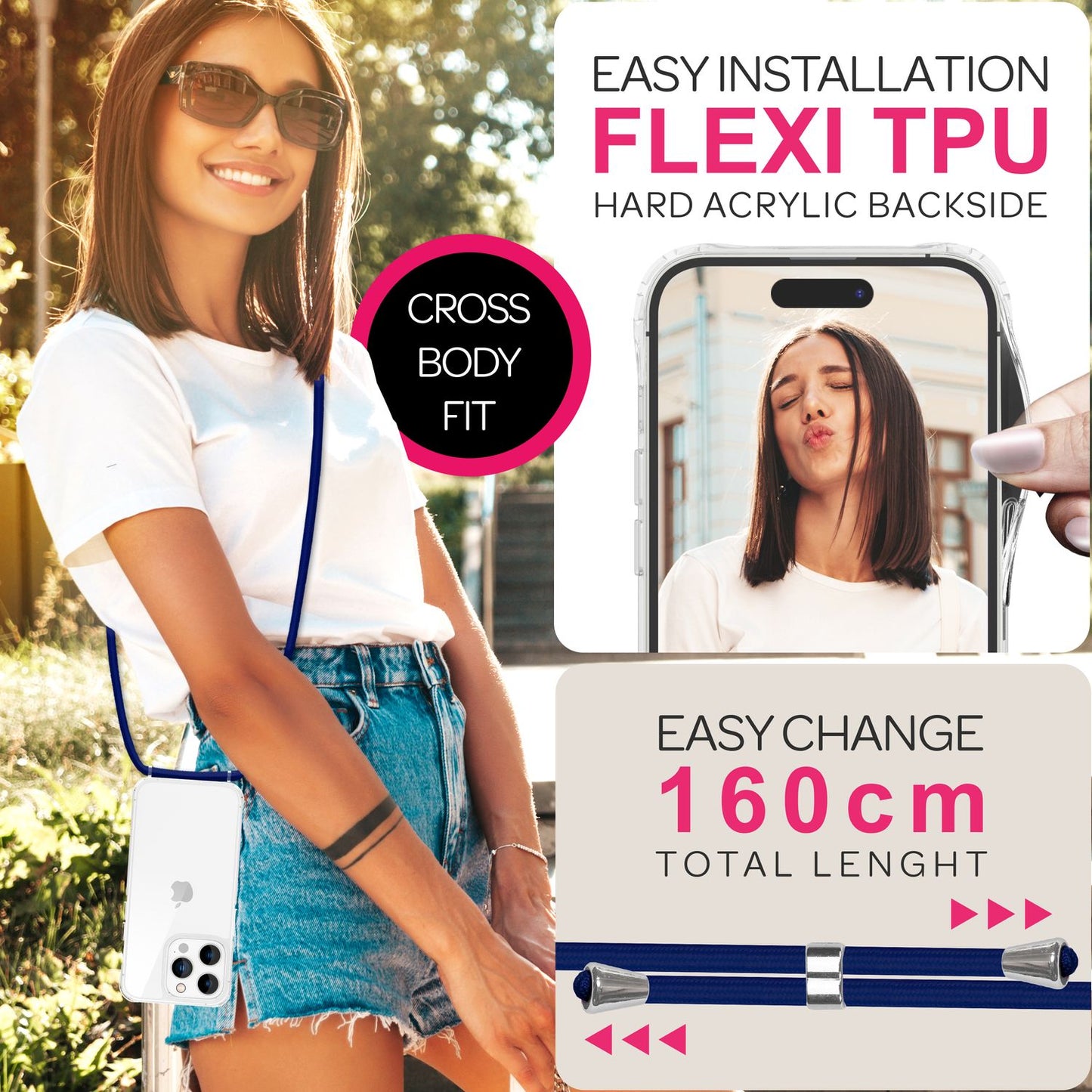 NALIA Handykette für iPhone 16 Pro Max – Transparentes Hybrid-Case & Band – HANGIT PRO (Anti-Gelb Rückseite & Verstellbar) – Marke aus Berlin