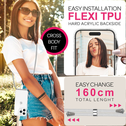 NALIA Handykette für iPhone 16 Pro Max – Transparentes Hybrid-Case & Band – HANGIT PRO (Anti-Gelb Rückseite & Verstellbar) – Marke aus Berlin