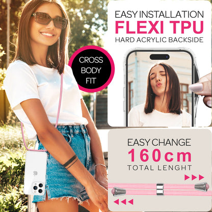 NALIA Handykette für iPhone 16 Pro Max – Transparentes Hybrid-Case & Band – HANGIT PRO (Anti-Gelb Rückseite & Verstellbar) – Marke aus Berlin