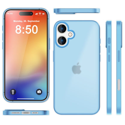 NALIA Matte Handyhülle für iPhone 16 – Stoßfester Silikon-Rahmen & Semi-Transparent – FUZION (Anti-Fingerprint Case) – Marke aus Berlin
