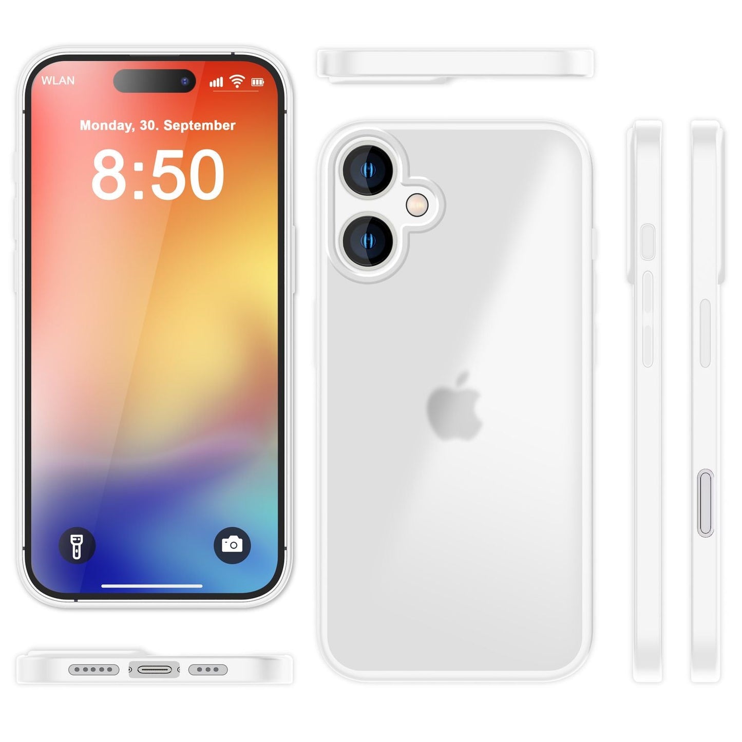 NALIA Matte Handyhülle für iPhone 16 – Stoßfester Silikon-Rahmen & Semi-Transparent – FUZION (Anti-Fingerprint Case) – Marke aus Berlin