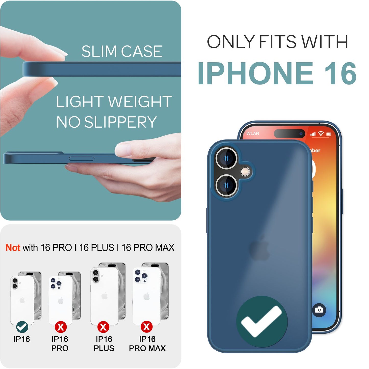 NALIA Matte Handyhülle für iPhone 16 – Stoßfester Silikon-Rahmen & Semi-Transparent – FUZION (Anti-Fingerprint Case) – Marke aus Berlin