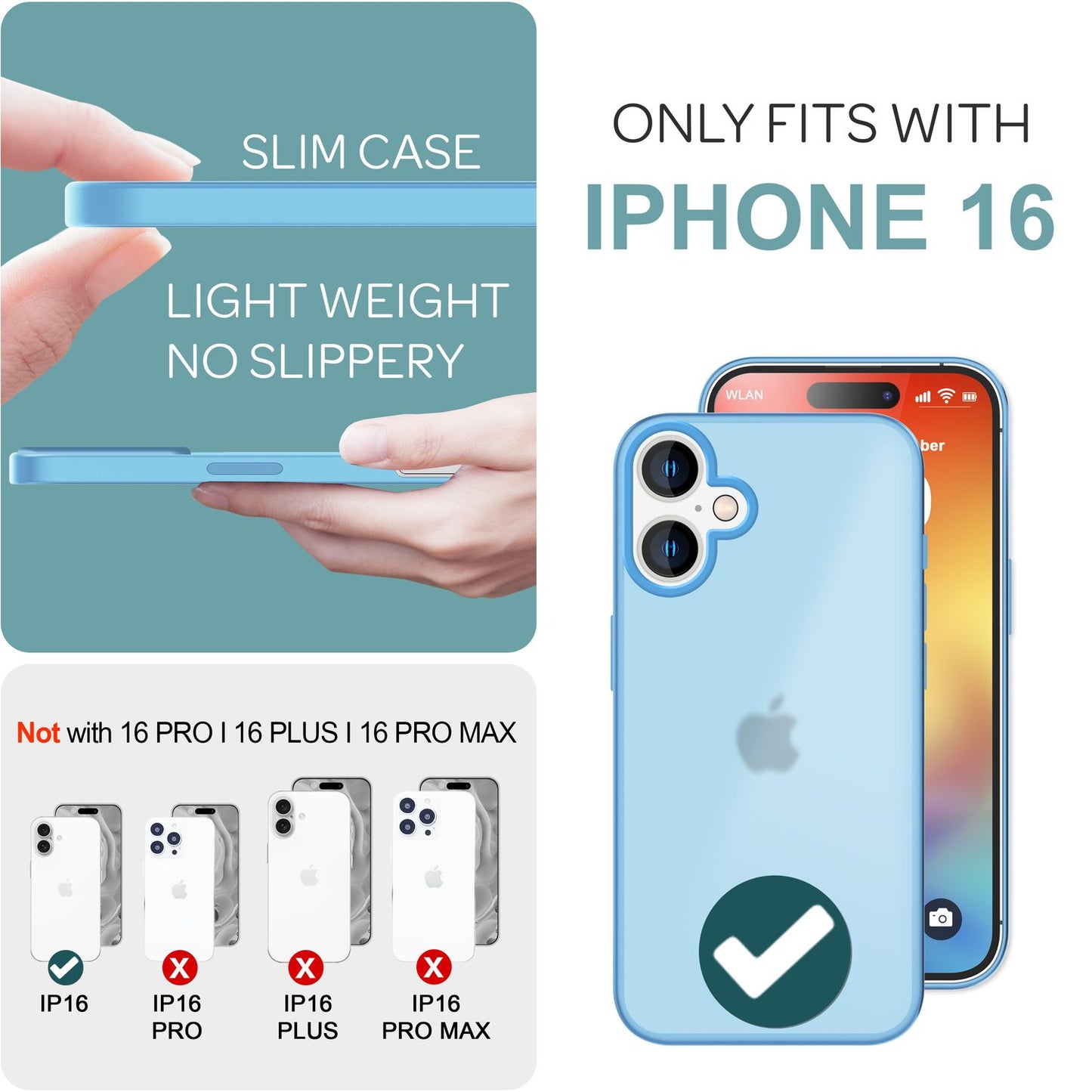 NALIA Matte Handyhülle für iPhone 16 – Stoßfester Silikon-Rahmen & Semi-Transparent – FUZION (Anti-Fingerprint Case) – Marke aus Berlin