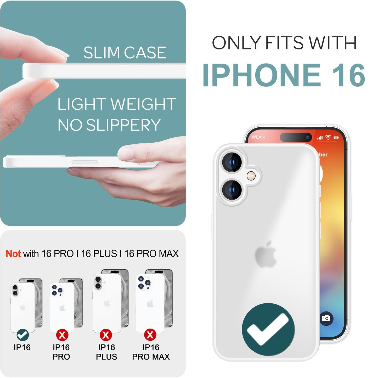 NALIA Matte Handyhülle für iPhone 16 – Stoßfester Silikon-Rahmen & Semi-Transparent – FUZION (Anti-Fingerprint Case) – Marke aus Berlin