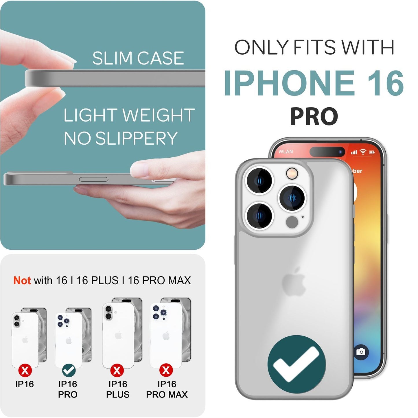 NALIA Matte Handyhülle für iPhone 16 Pro – Stoßfester Silikon-Rahmen & Semi-Transparent – FUZION (Anti-Fingerprint Case) – Marke aus Berlin