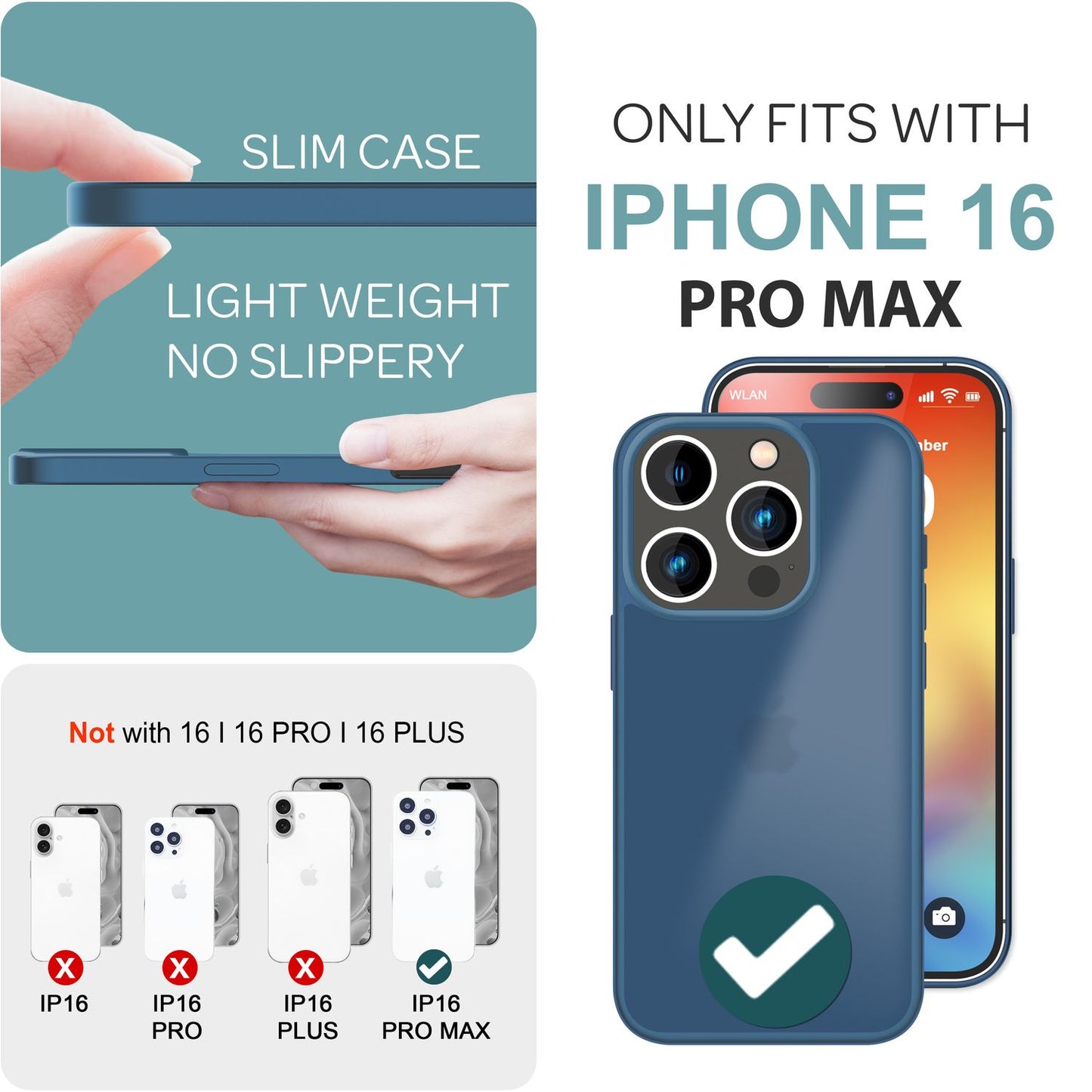 NALIA Matte Handyhülle für iPhone 16 Pro Max – Stoßfester Silikon-Rahmen & Semi-Transparent – FUZION (Anti-Fingerprint Case) – Marke aus Berlin