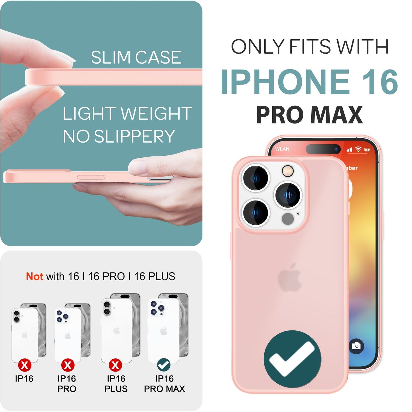 NALIA Matte Handyhülle für iPhone 16 Pro Max – Stoßfester Silikon-Rahmen & Semi-Transparent – FUZION (Anti-Fingerprint Case) – Marke aus Berlin