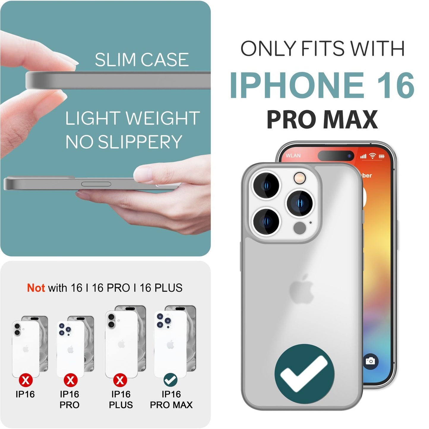 NALIA Matte Handyhülle für iPhone 16 Pro Max – Stoßfester Silikon-Rahmen & Semi-Transparent – FUZION (Anti-Fingerprint Case) – Marke aus Berlin