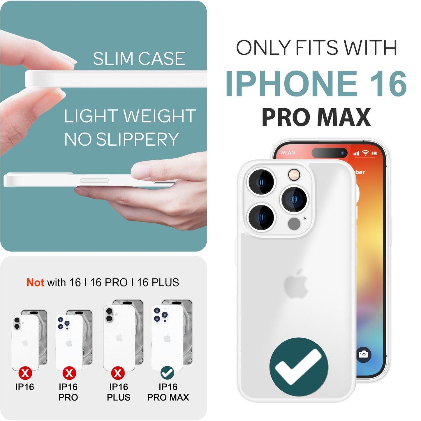NALIA Matte Handyhülle für iPhone 16 Pro Max – Stoßfester Silikon-Rahmen & Semi-Transparent – FUZION (Anti-Fingerprint Case) – Marke aus Berlin