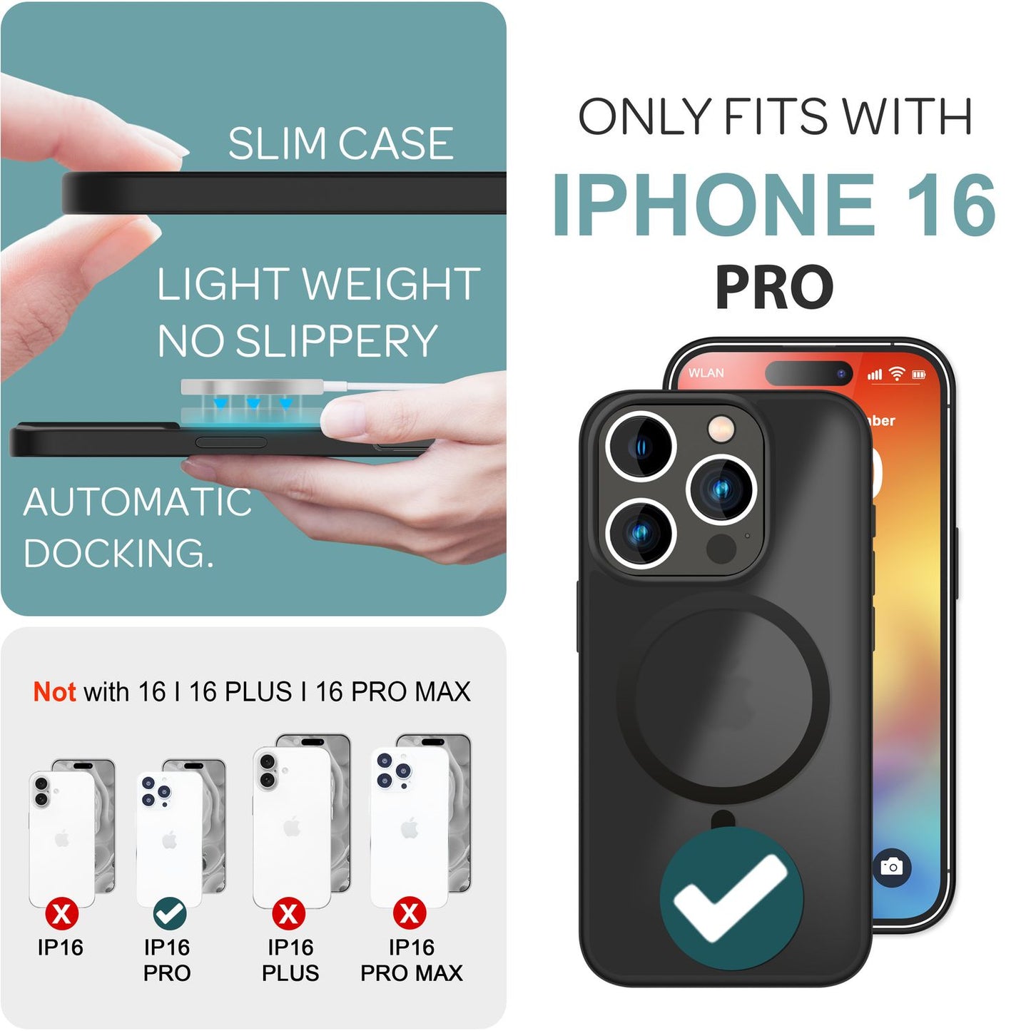 NALIA Magnet-Case für iPhone 16 Pro – Matt-Transparent & MagSafe Kompatibel – MATTEX (Rutschfest, Stoßfest & Anti-Fingerabdruck) – Marke aus Berlin