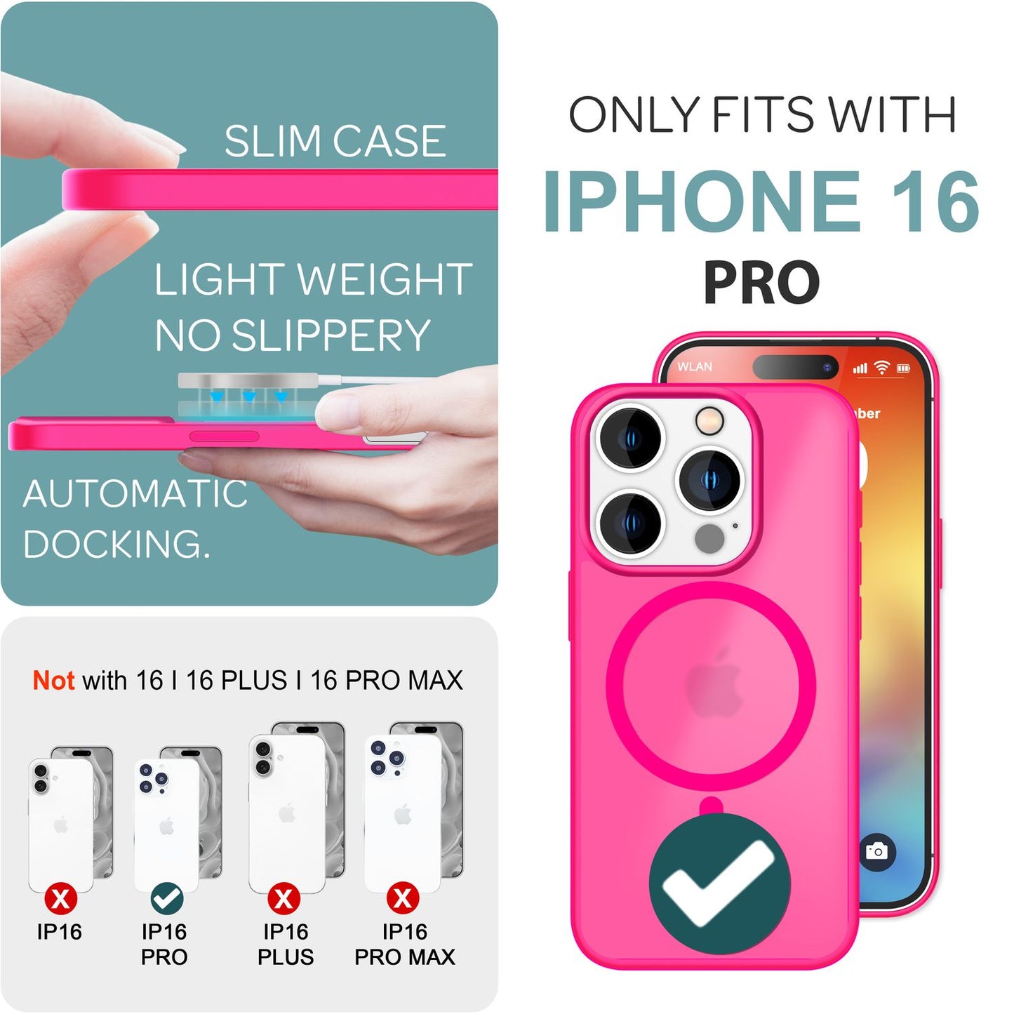 NALIA Magnet-Case für iPhone 16 Pro – Matt-Transparent & MagSafe Kompatibel – MATTEX (Rutschfest, Stoßfest & Anti-Fingerabdruck) – Marke aus Berlin
