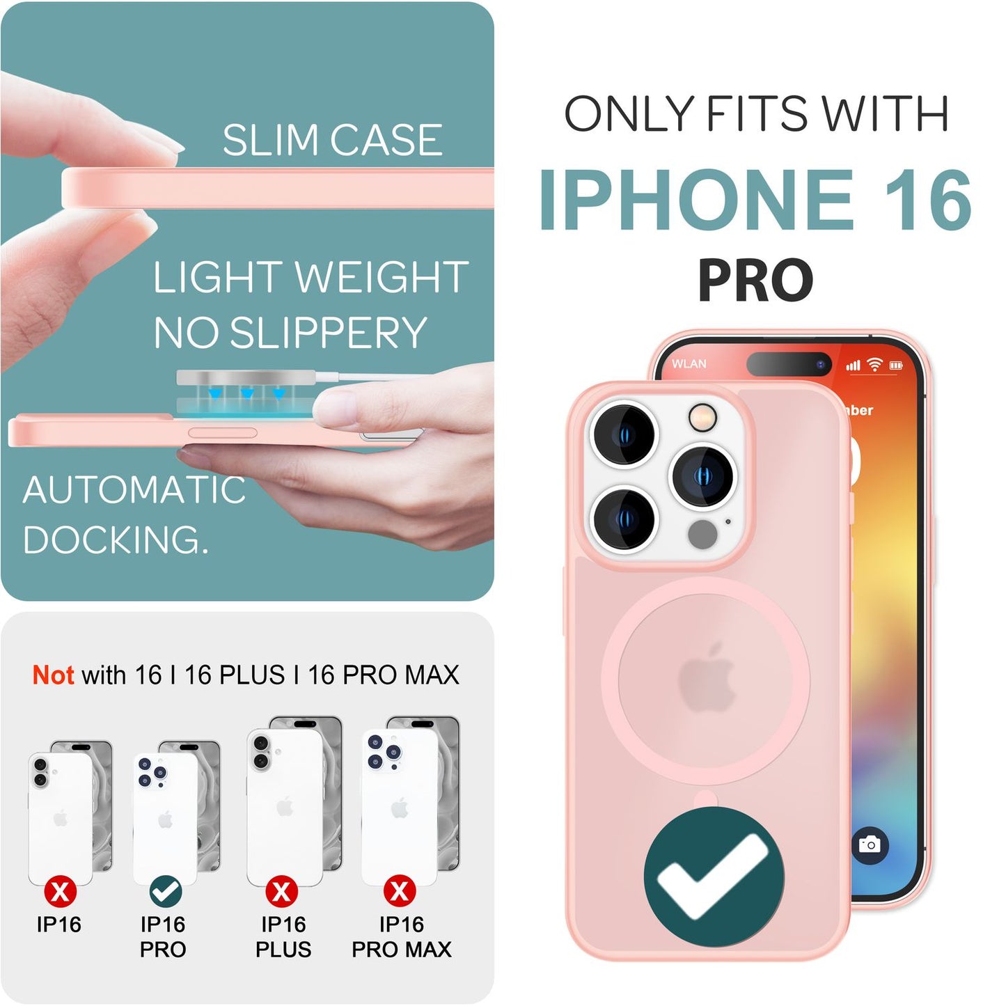 NALIA Magnet-Case für iPhone 16 Pro – Matt-Transparent & MagSafe Kompatibel – MATTEX (Rutschfest, Stoßfest & Anti-Fingerabdruck) – Marke aus Berlin