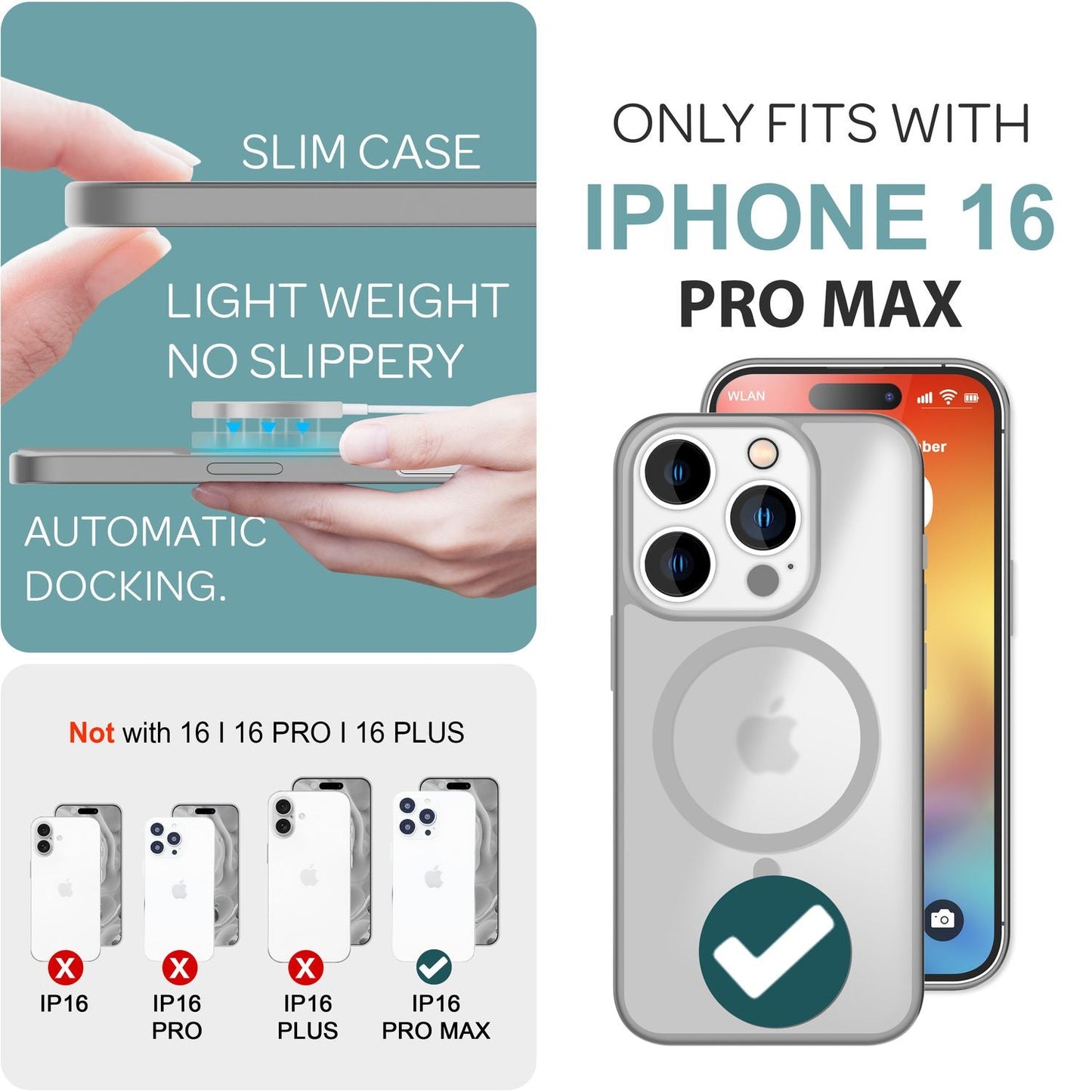 NALIA Magnet-Case für iPhone 16 Pro Max – Matt-Transparent & MagSafe Kompatibel – MATTEX (Rutschfest, Stoßfest & Anti-Fingerabdruck) – Marke aus Berlin