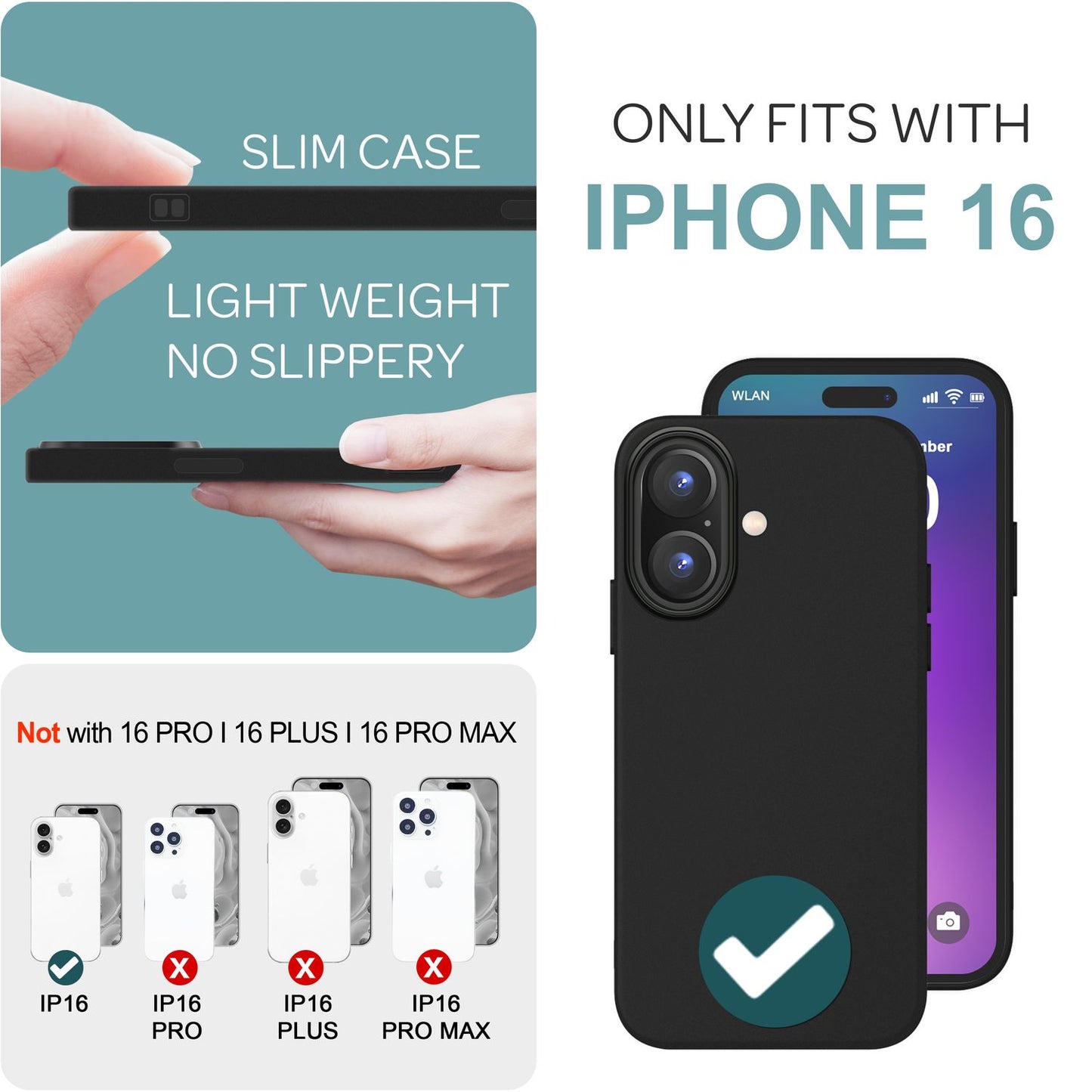 NALIA Silikonhülle für iPhone 16 – Matt & Griffig Soft-Touch – ASTRON (Flexibles TPU Case & Stoßfest) – Marke aus Berlin