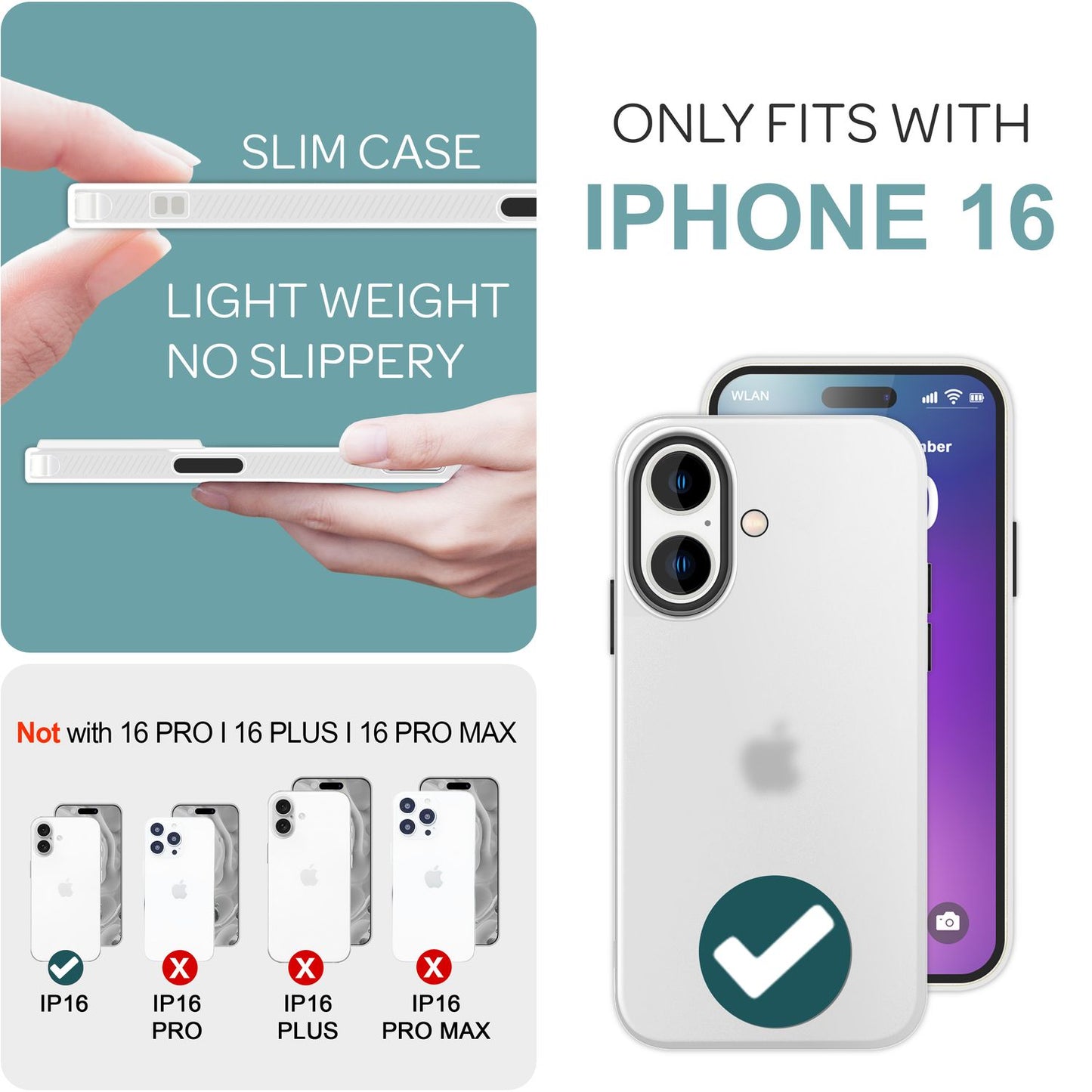NALIA Silikonhülle für iPhone 16 – Matt & Griffig Soft-Touch – ASTRON (Flexibles TPU Case & Stoßfest) – Marke aus Berlin