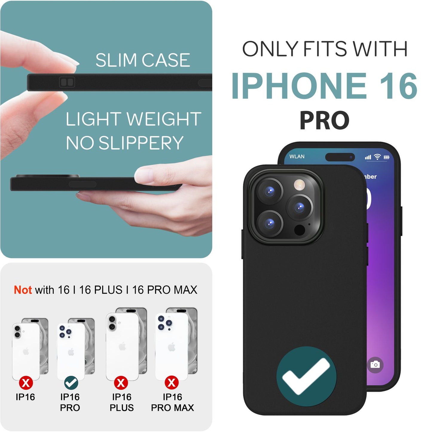 NALIA Silikonhülle für iPhone 16 Pro – Matt & Griffig Soft-Touch – ASTRON (Flexibles TPU Case & Stoßfest) – Marke aus Berlin