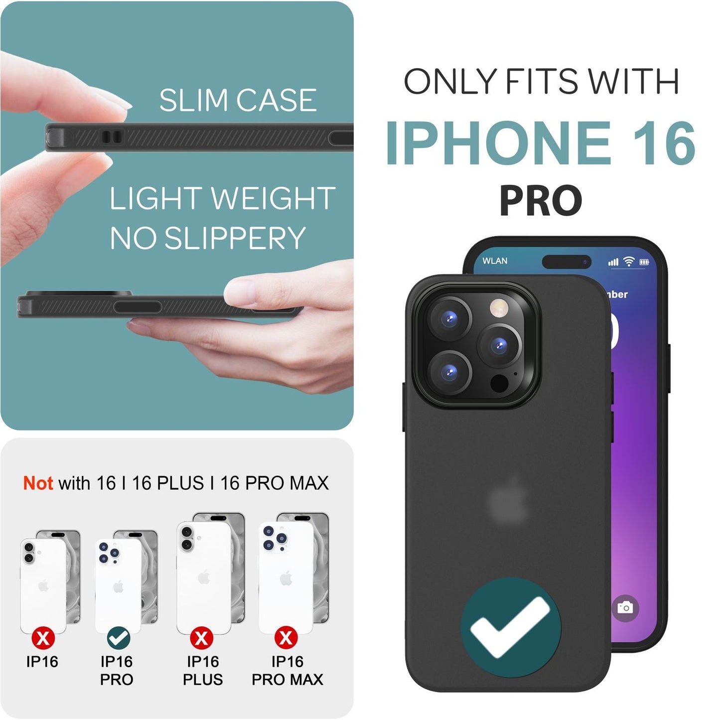 NALIA Silikonhülle für iPhone 16 Pro – Matt & Griffig Soft-Touch – ASTRON (Flexibles TPU Case & Stoßfest) – Marke aus Berlin