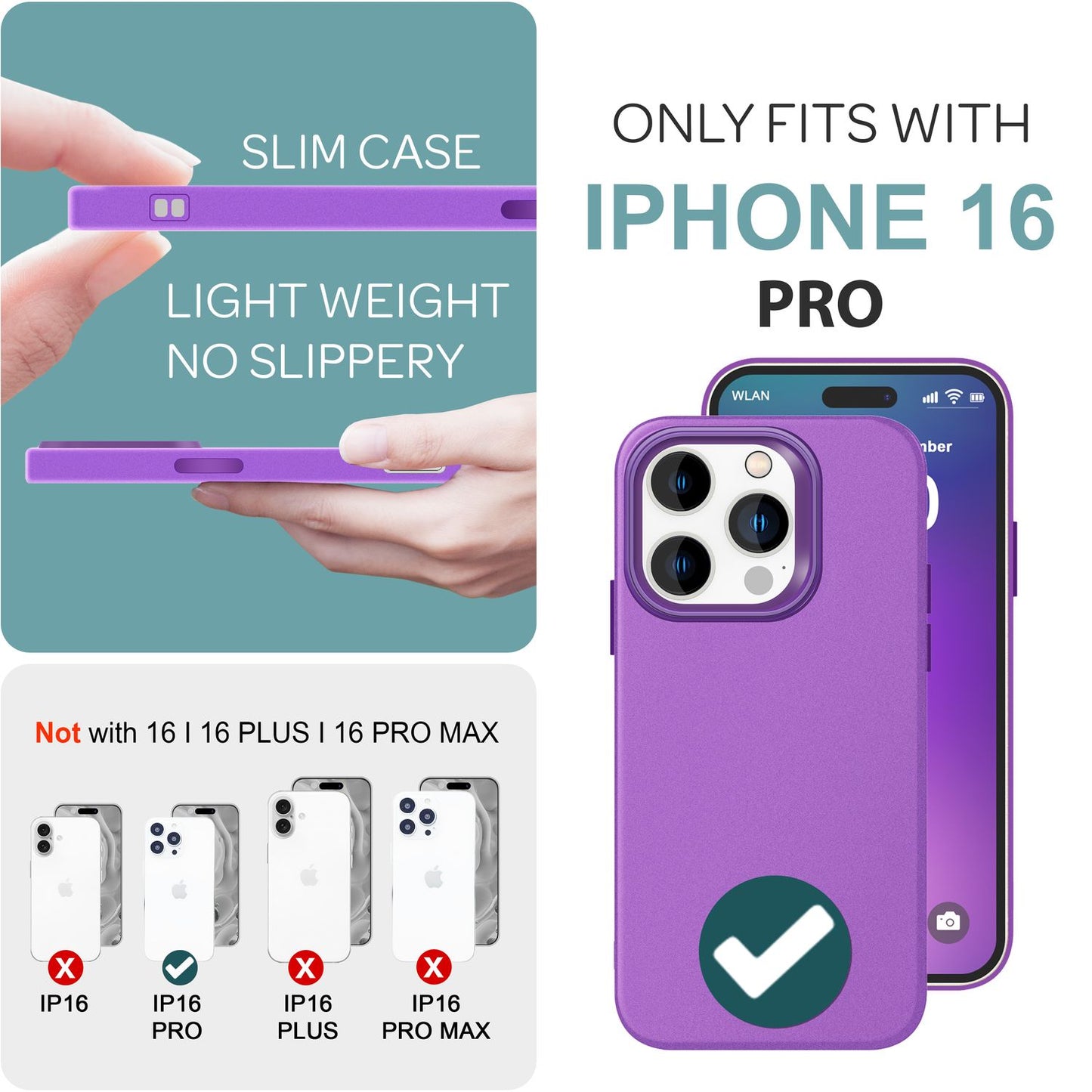 NALIA Silikonhülle für iPhone 16 Pro – Matt & Griffig Soft-Touch – ASTRON (Flexibles TPU Case & Stoßfest) – Marke aus Berlin