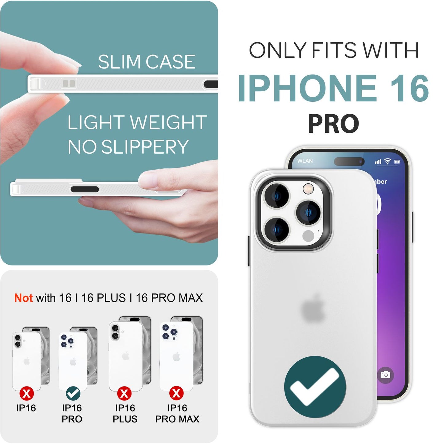 NALIA Silikonhülle für iPhone 16 Pro – Matt & Griffig Soft-Touch – ASTRON (Flexibles TPU Case & Stoßfest) – Marke aus Berlin